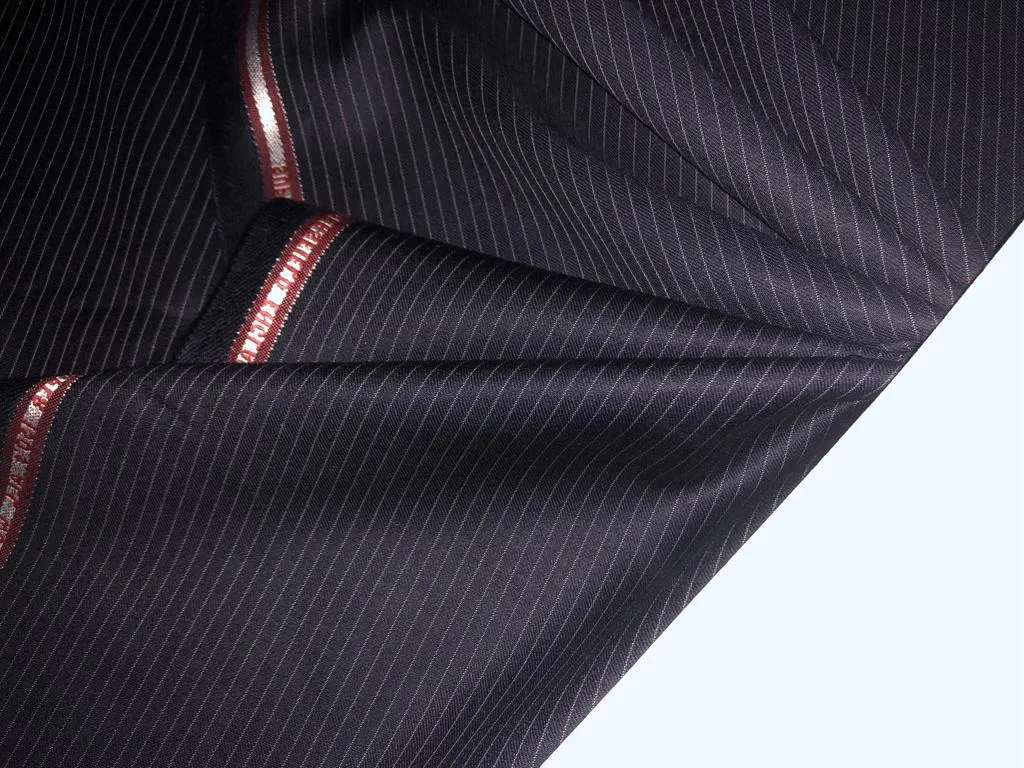 100% wool suiting fabric made in Huddersfield, England 150's super wool count striped available in 2 colors dark navy and black[15639/40]