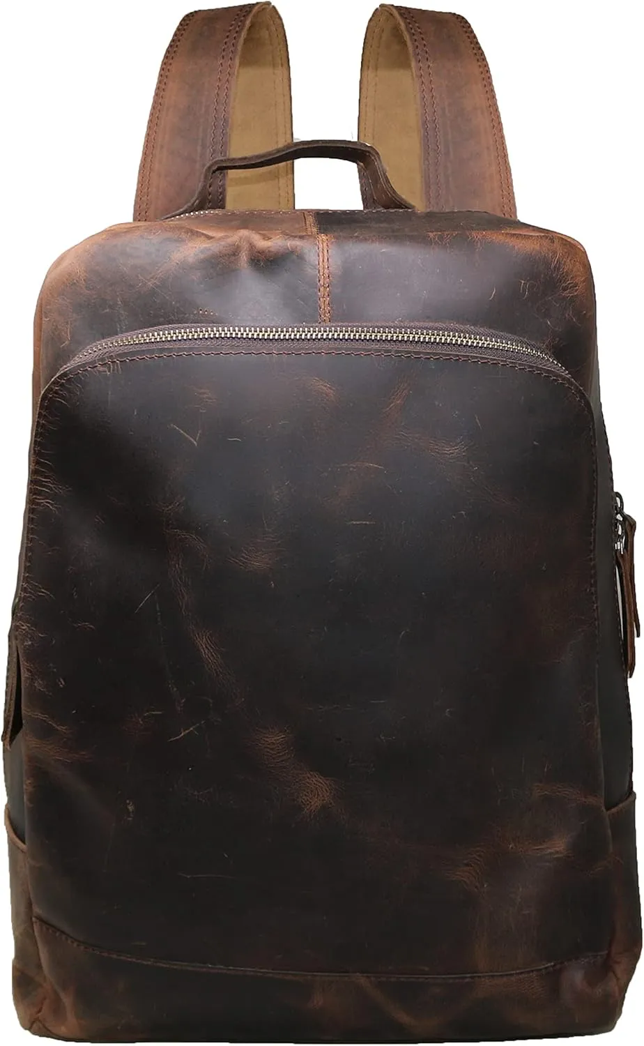 16" Brown buffalo Leather Backpack Vintage Rucksack Water Resistant Casual Daypack College Bookbag Travel Hiking