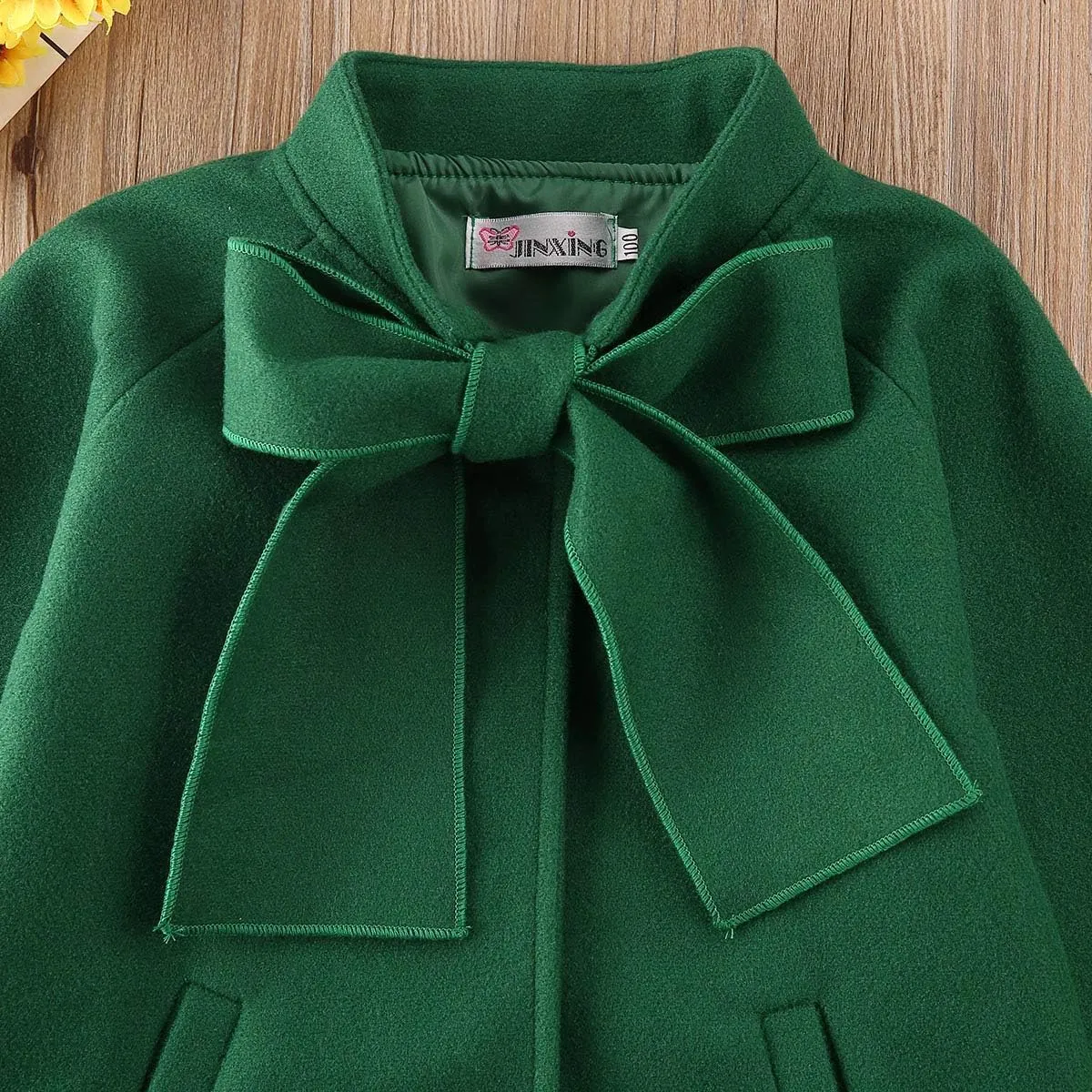 2-8Y Kids Toddler Girl Wool Coat with Big Bowknot Long Sleeve Trench Coat Fall Winter Outwear Jacket for Children
