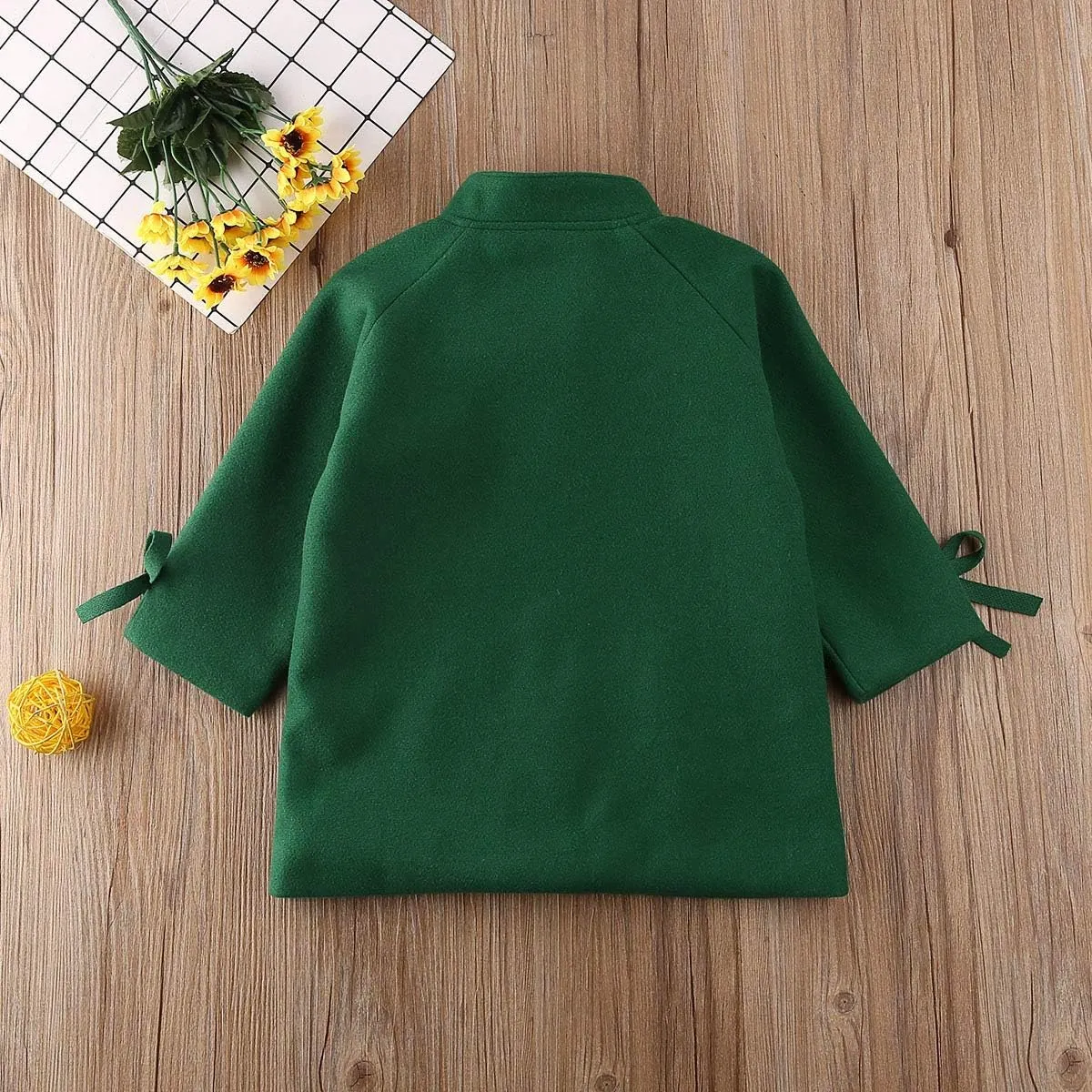 2-8Y Kids Toddler Girl Wool Coat with Big Bowknot Long Sleeve Trench Coat Fall Winter Outwear Jacket for Children