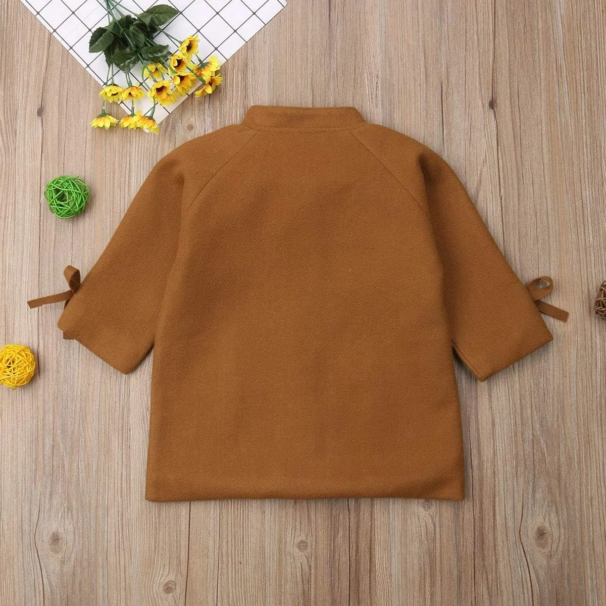 2-8Y Kids Toddler Girl Wool Coat with Big Bowknot Long Sleeve Trench Coat Fall Winter Outwear Jacket for Children