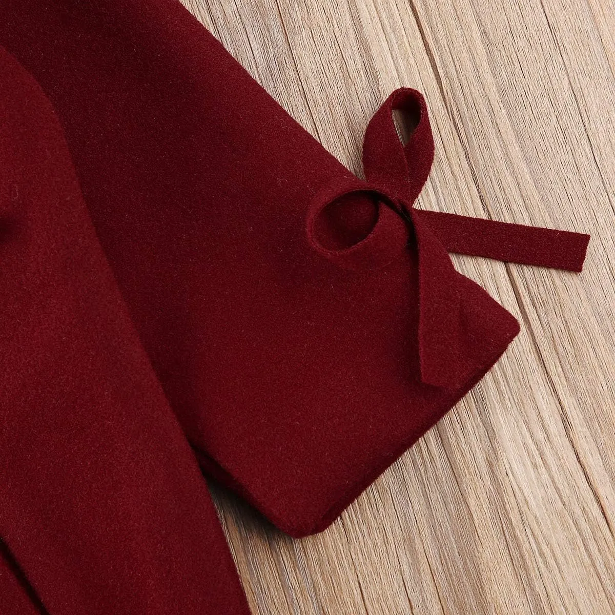 2-8Y Kids Toddler Girl Wool Coat with Big Bowknot Long Sleeve Trench Coat Fall Winter Outwear Jacket for Children