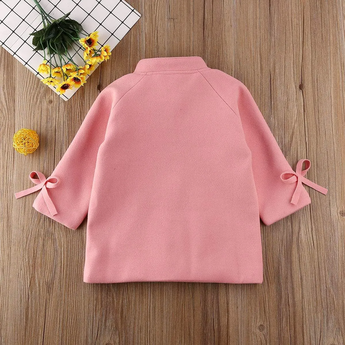 2-8Y Kids Toddler Girl Wool Coat with Big Bowknot Long Sleeve Trench Coat Fall Winter Outwear Jacket for Children