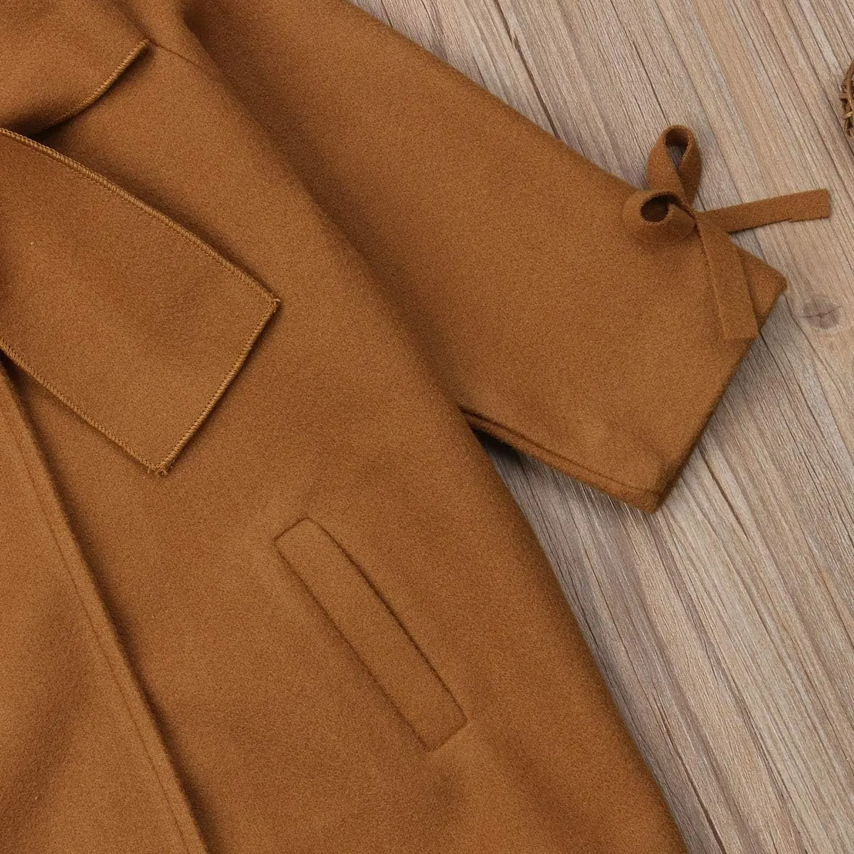 2-8Y Kids Toddler Girl Wool Coat with Big Bowknot Long Sleeve Trench Coat Fall Winter Outwear Jacket for Children