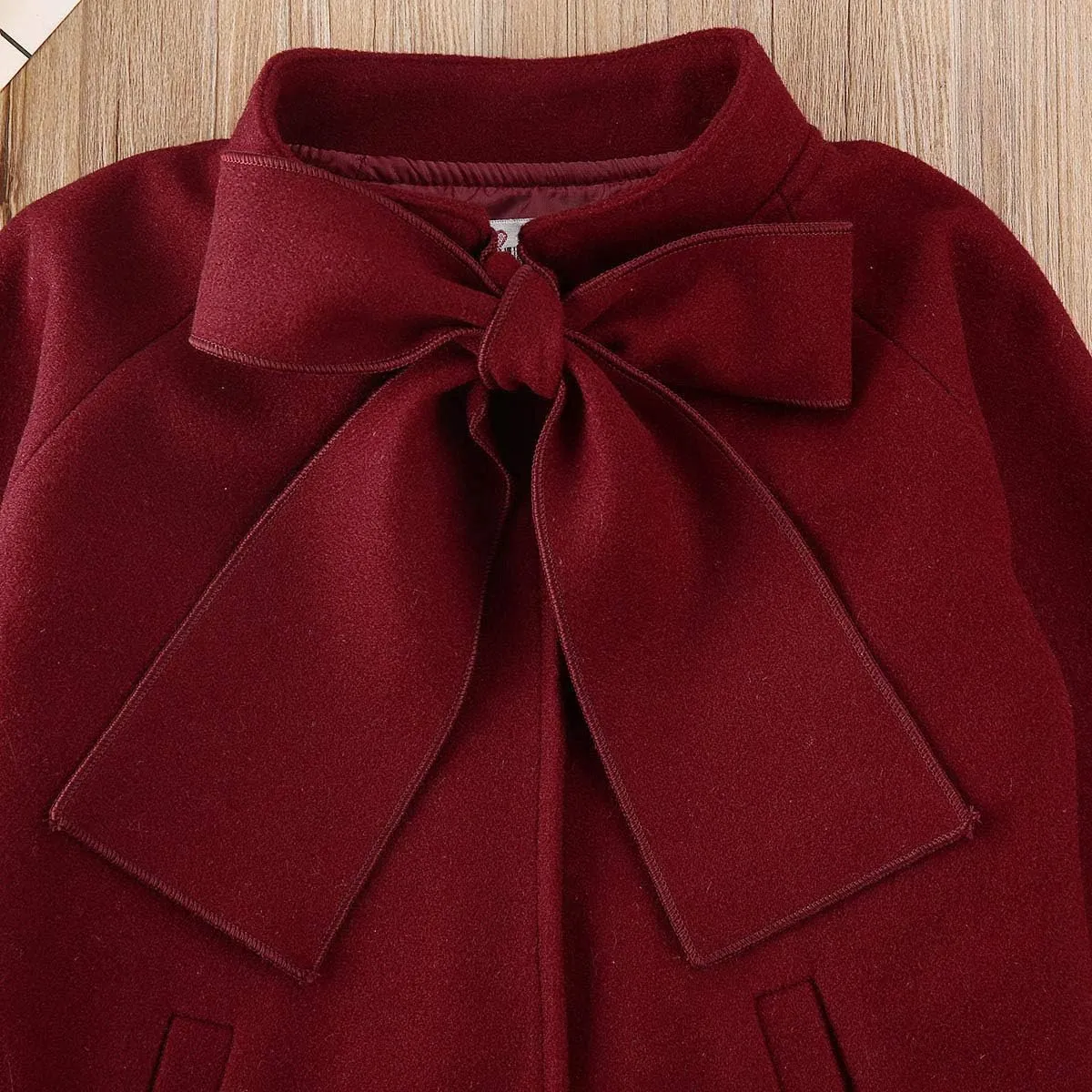 2-8Y Kids Toddler Girl Wool Coat with Big Bowknot Long Sleeve Trench Coat Fall Winter Outwear Jacket for Children