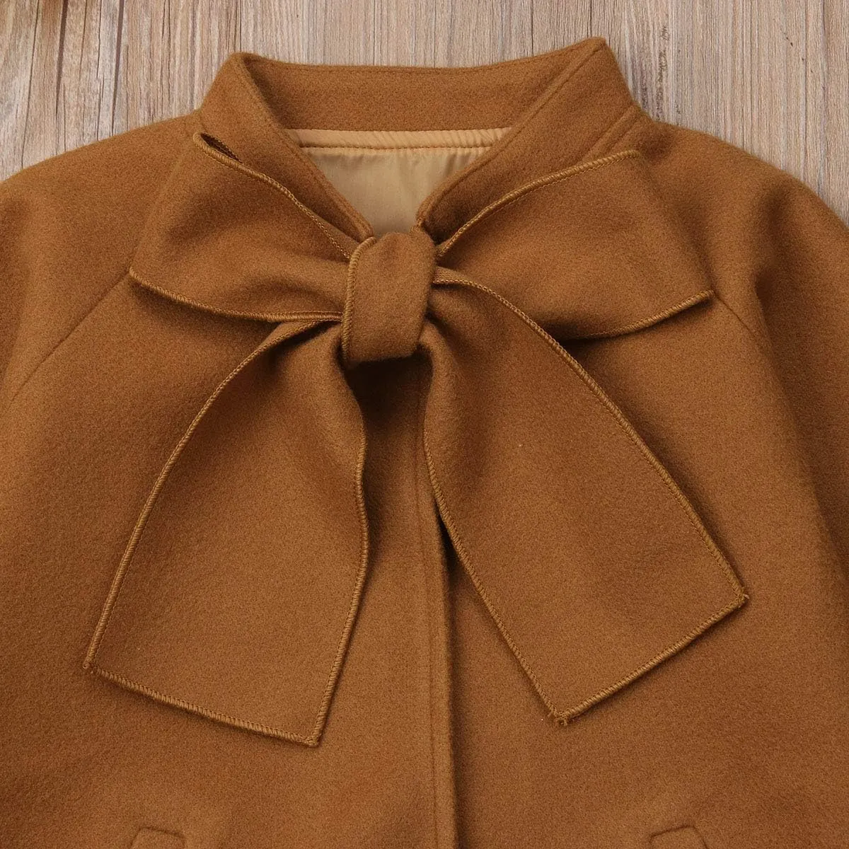 2-8Y Kids Toddler Girl Wool Coat with Big Bowknot Long Sleeve Trench Coat Fall Winter Outwear Jacket for Children