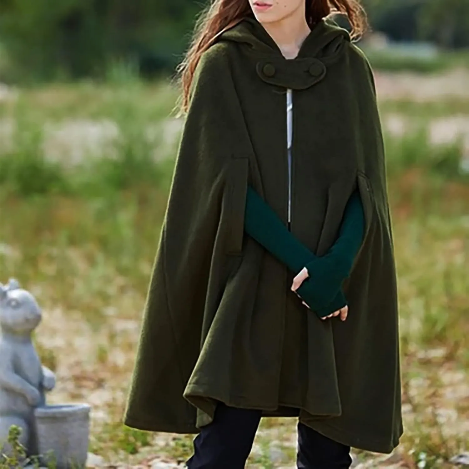 2024 Fall Fashion Windproof Hooded Women Open Front Cardigan Long Poncho Cape Coat Winter Cloak Trench Jackets