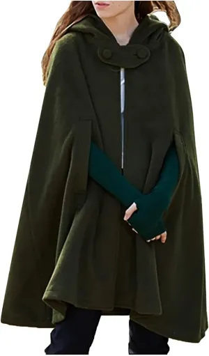 2024 Fall Fashion Windproof Hooded Women Open Front Cardigan Long Poncho Cape Coat Winter Cloak Trench Jackets
