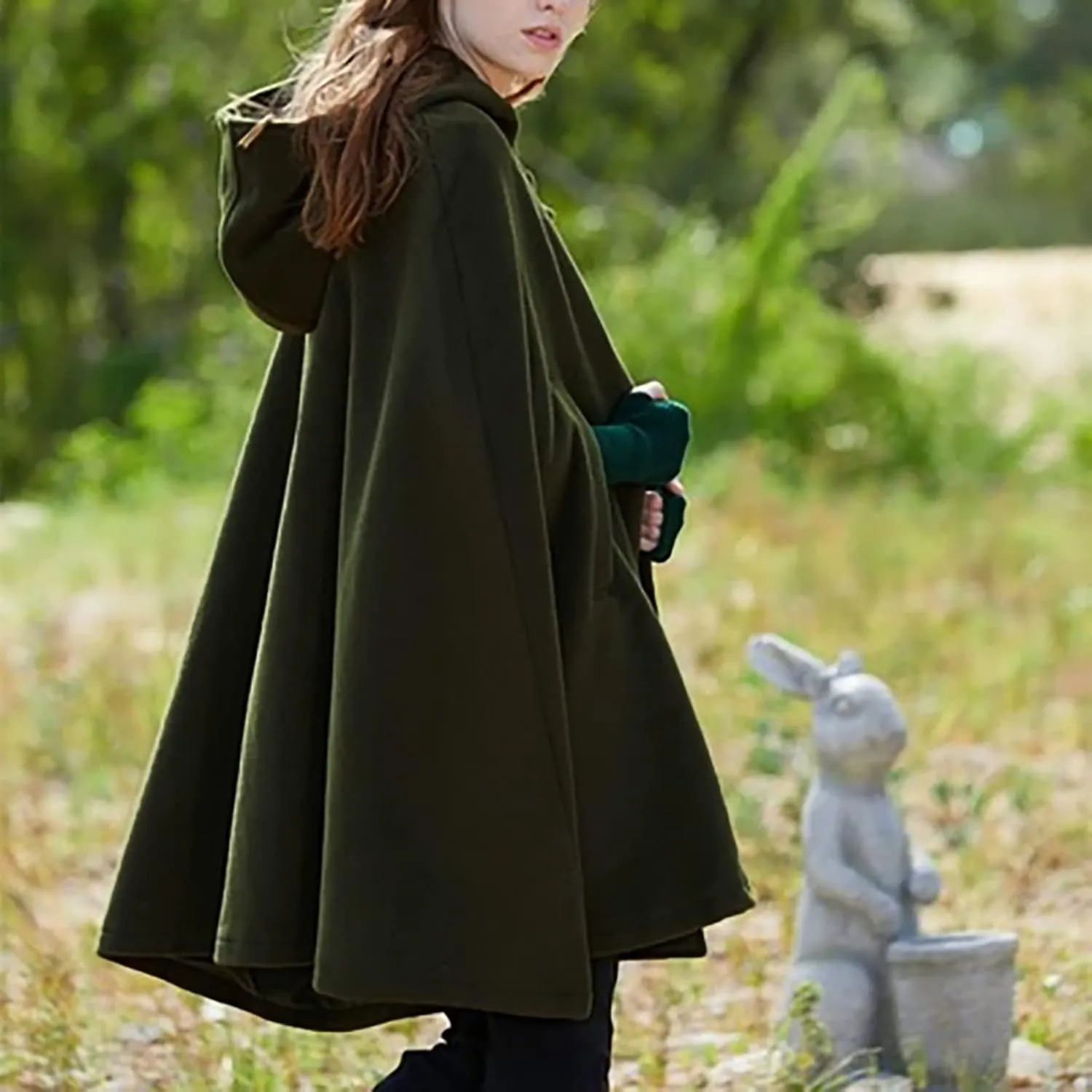 2024 Fall Fashion Windproof Hooded Women Open Front Cardigan Long Poncho Cape Coat Winter Cloak Trench Jackets