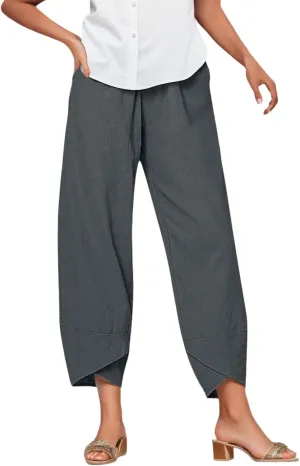 2024 Women's Capri Pants Summer Cotton Linen Yoga Pants Trendy Casual Wide Leg Beach Pant Elastic Waist Palazzo Trousers