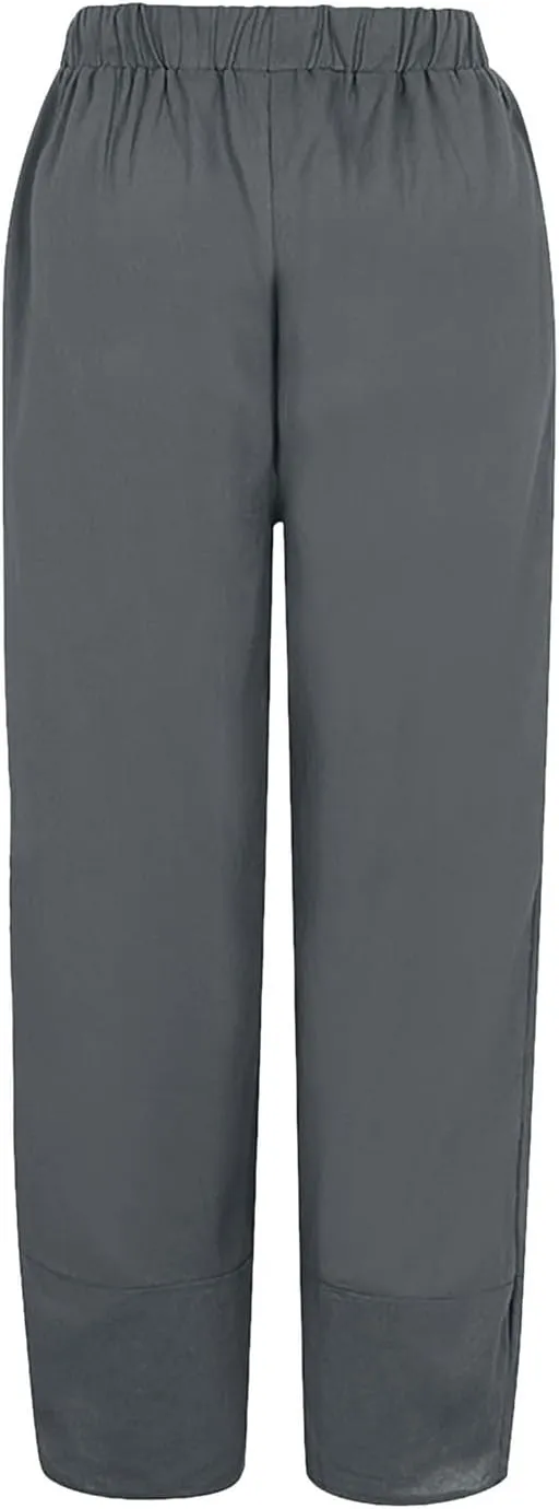 2024 Women's Capri Pants Summer Cotton Linen Yoga Pants Trendy Casual Wide Leg Beach Pant Elastic Waist Palazzo Trousers