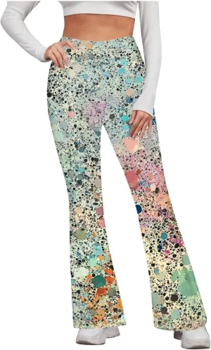 2025 Womens Stretch High Waist Leggings Regular Fitted Printed Flared Pants Active Workout Yoga Pants Comfy Trousers