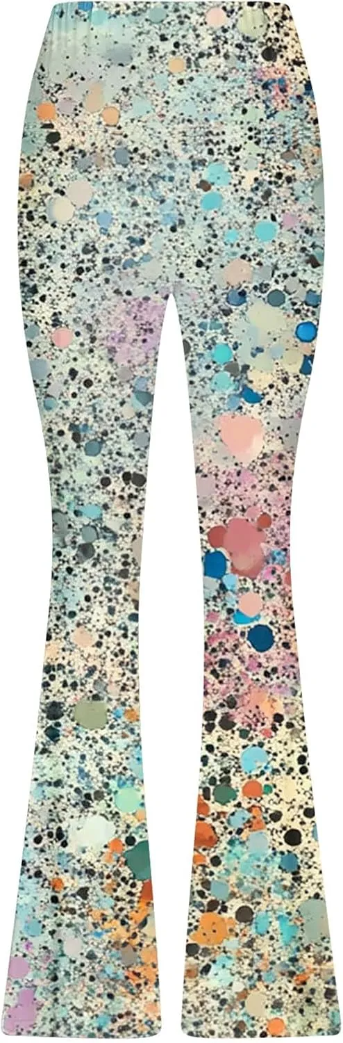 2025 Womens Stretch High Waist Leggings Regular Fitted Printed Flared Pants Active Workout Yoga Pants Comfy Trousers