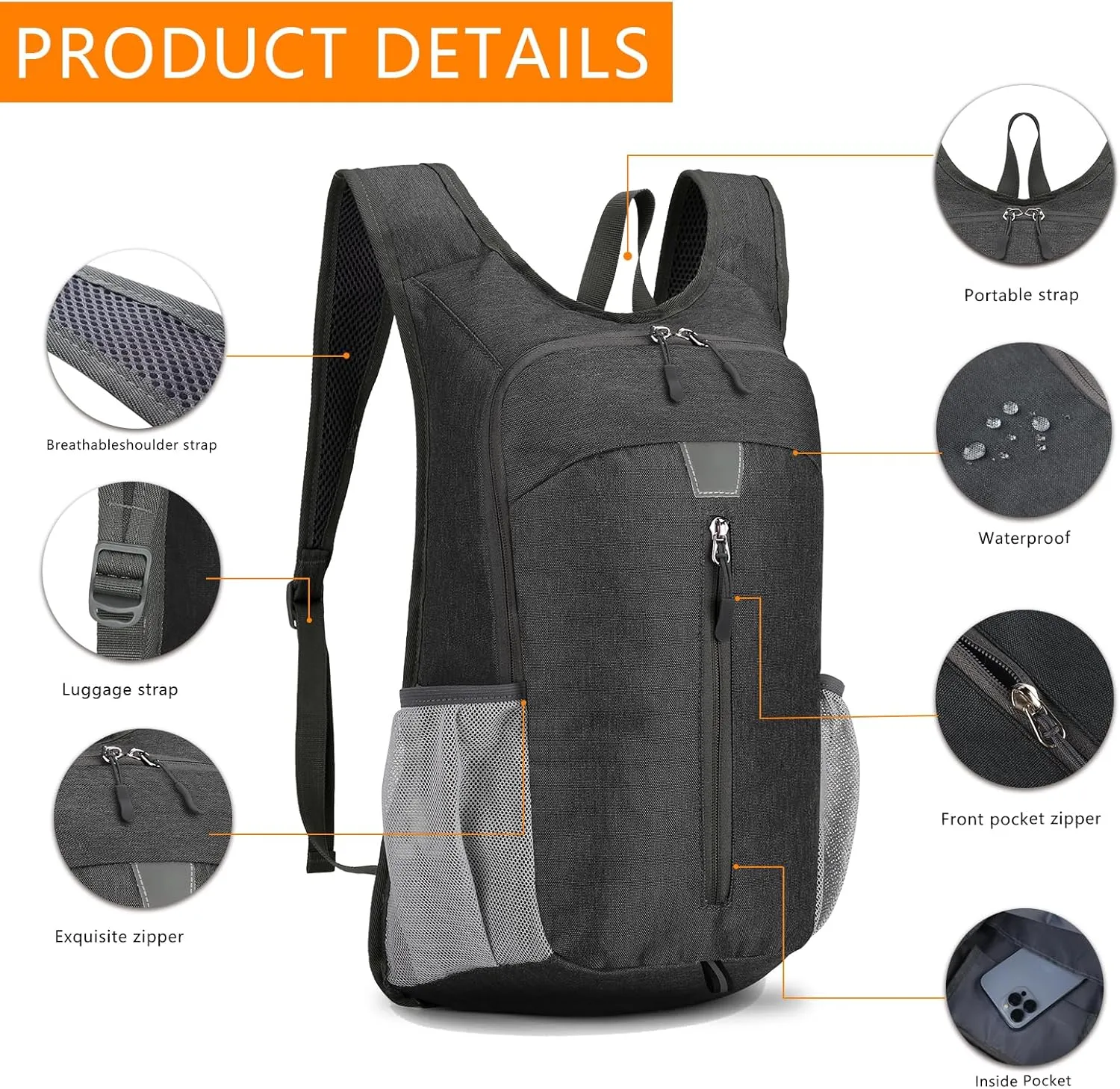 20L Foldable Backpack Water Resistant Lightweight Packable Hiking for Men & Women, backpack Travel OutdoorCamping(black)