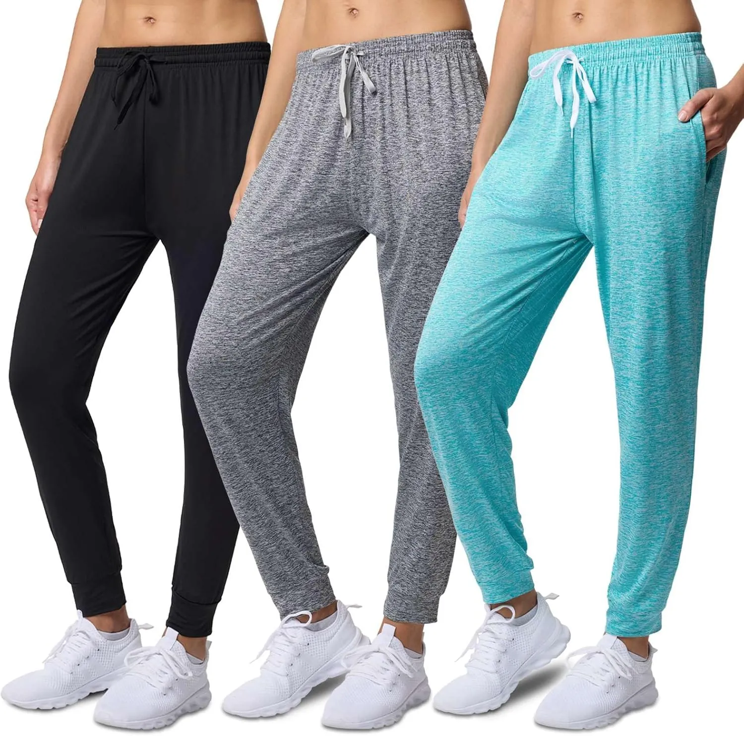 3 Pack: Women's Ultra-Soft Silky Dry Fit Lounge Joggers Lightweight Dry-Fit Pants with Pockets (Available in Plus)