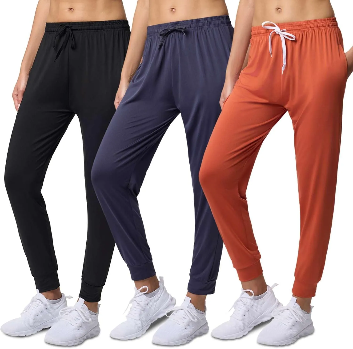 3 Pack: Women's Ultra-Soft Silky Dry Fit Lounge Joggers Lightweight Dry-Fit Pants with Pockets (Available in Plus)