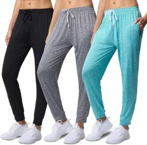3 Pack: Women's Ultra-Soft Silky Dry Fit Lounge Joggers Lightweight Dry-Fit Pants with Pockets (Available in Plus)
