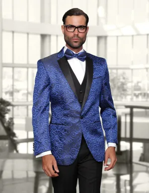 3 Pc Flat Front Pants With Matching Bow Tie | BELLAGIO| Royal