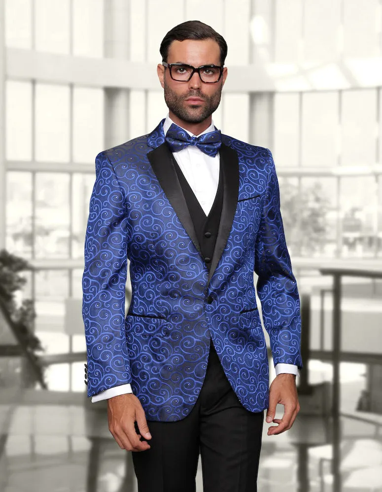 3 Pc Flat Front Pants With Matching Bow Tie | BELLAGIO| Royal