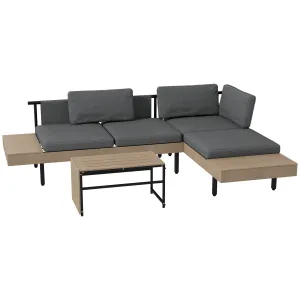 3-Piece L Shaped Garden Sofa Set with Sofa Table Cushions HDPE Garden Furniture Set for Poolside Patio