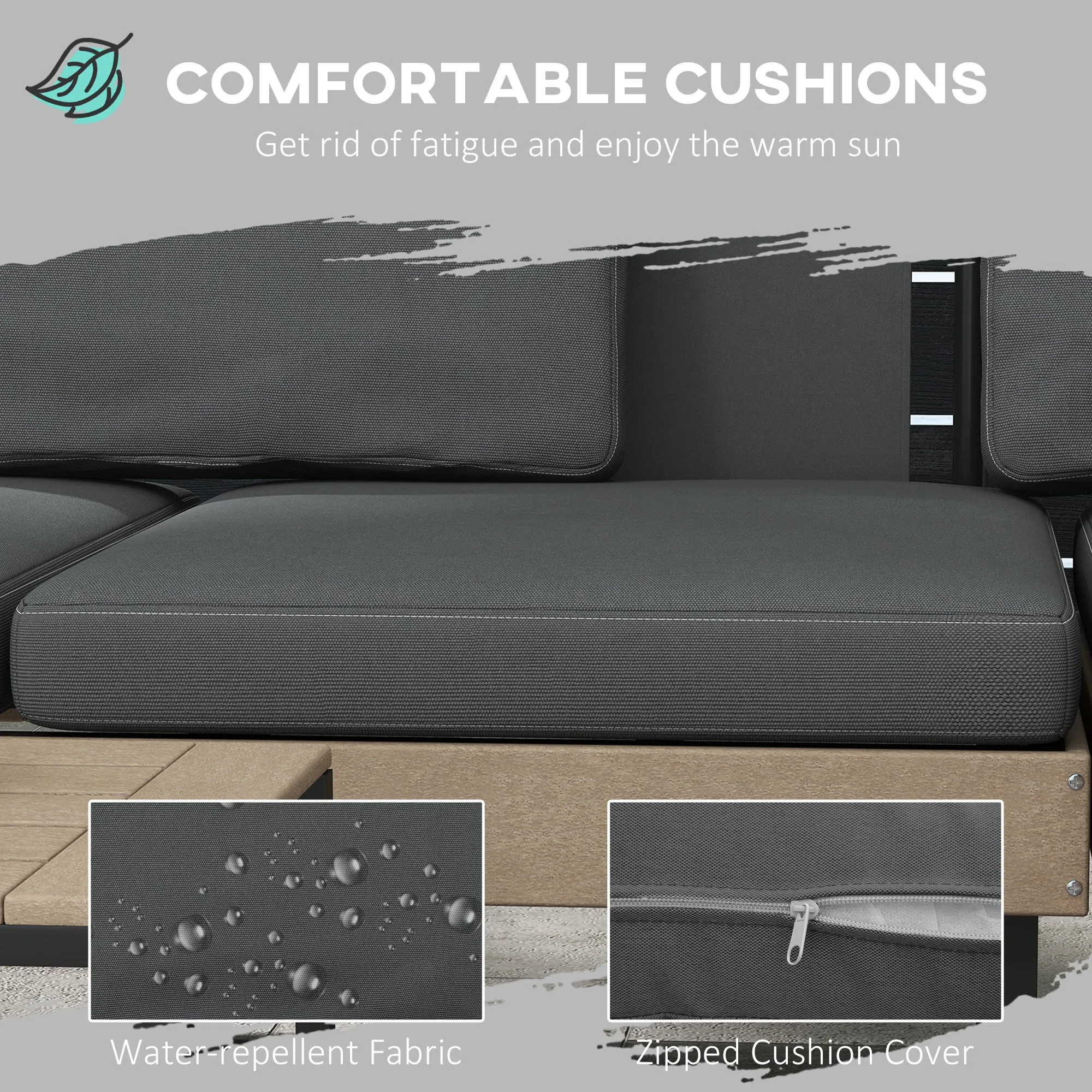 3-Piece L Shaped Garden Sofa Set with Sofa Table Cushions HDPE Garden Furniture Set for Poolside Patio