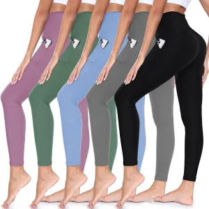 5 Pack Leggings for Women High Waisted No See-Through Soft Tummy Control Black Pants for Running Yoga Athletic Workout