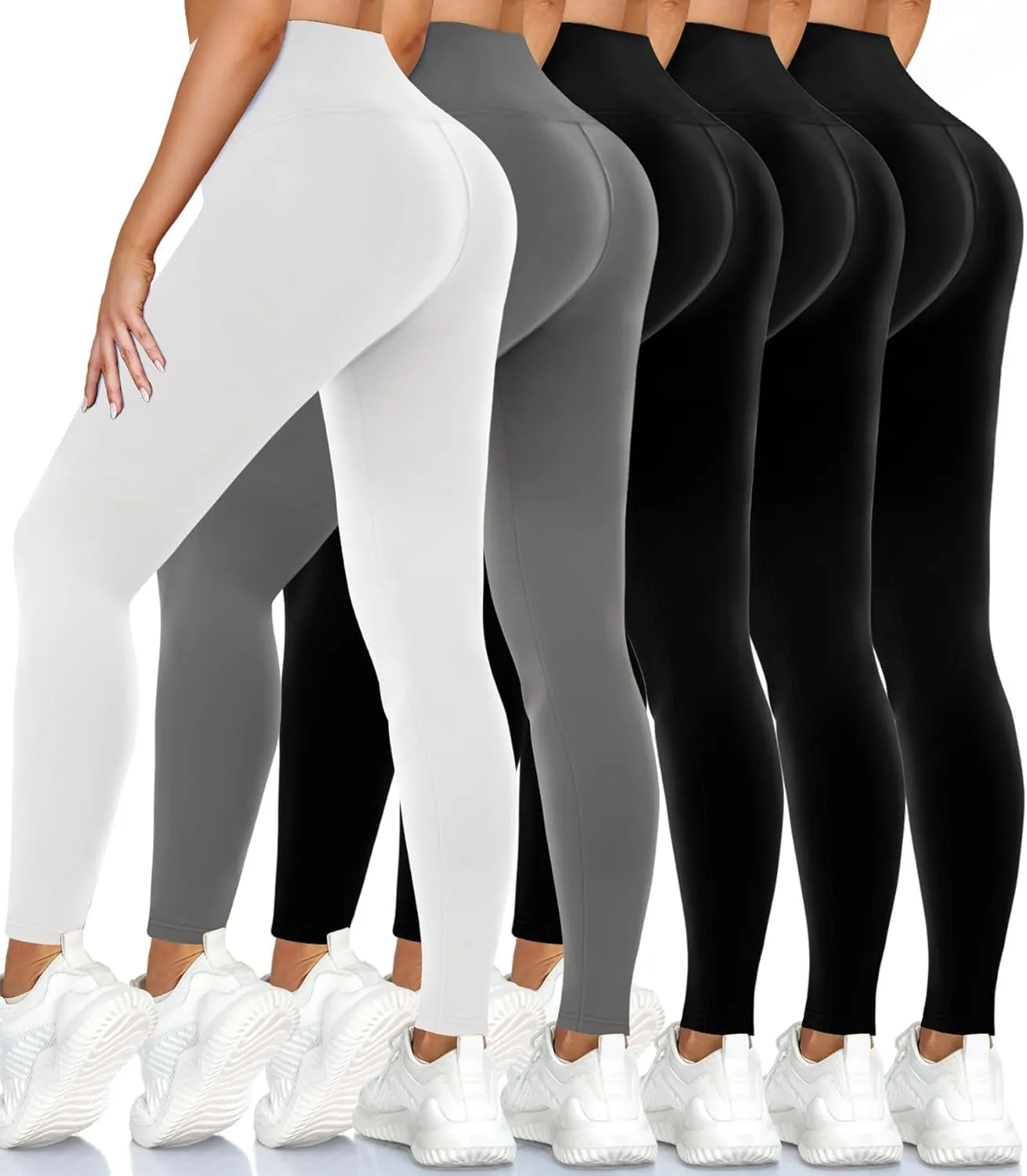 5 Pack Leggings for Women High Waisted No See-Through Soft Tummy Control Black Pants for Running Yoga Athletic Workout