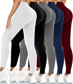 5 Pack Leggings for Women High Waisted No See-Through Soft Tummy Control Black Pants for Running Yoga Athletic Workout