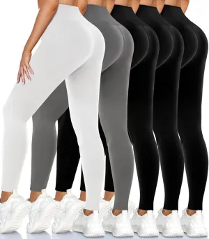 5 Pack Leggings for Women High Waisted No See-Through Soft Tummy Control Black Pants for Running Yoga Athletic Workout