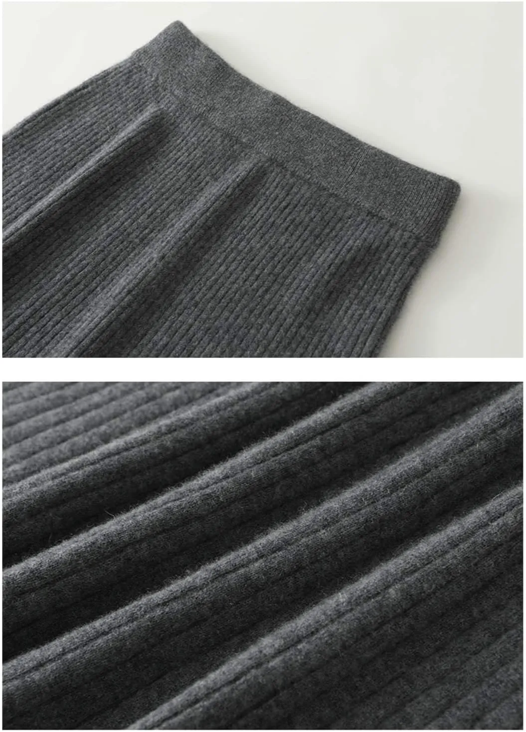 A-line Skirt Women Fall Winter 100% Merino Wool Knit Long Skirt Ribbed Elastic Waist Casual Warm Loose Skirt