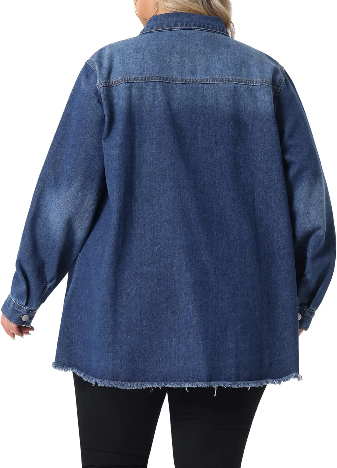 Agnes Orinda Women's Plus Size Denim Jackets Casual Long Sleeve Denim Shirts Distresse Jean Jacket
