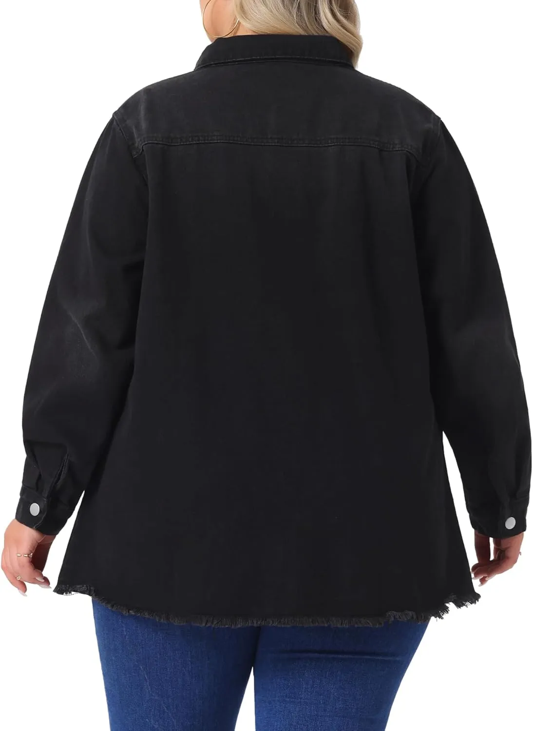 Agnes Orinda Women's Plus Size Denim Jackets Casual Long Sleeve Denim Shirts Distresse Jean Jacket