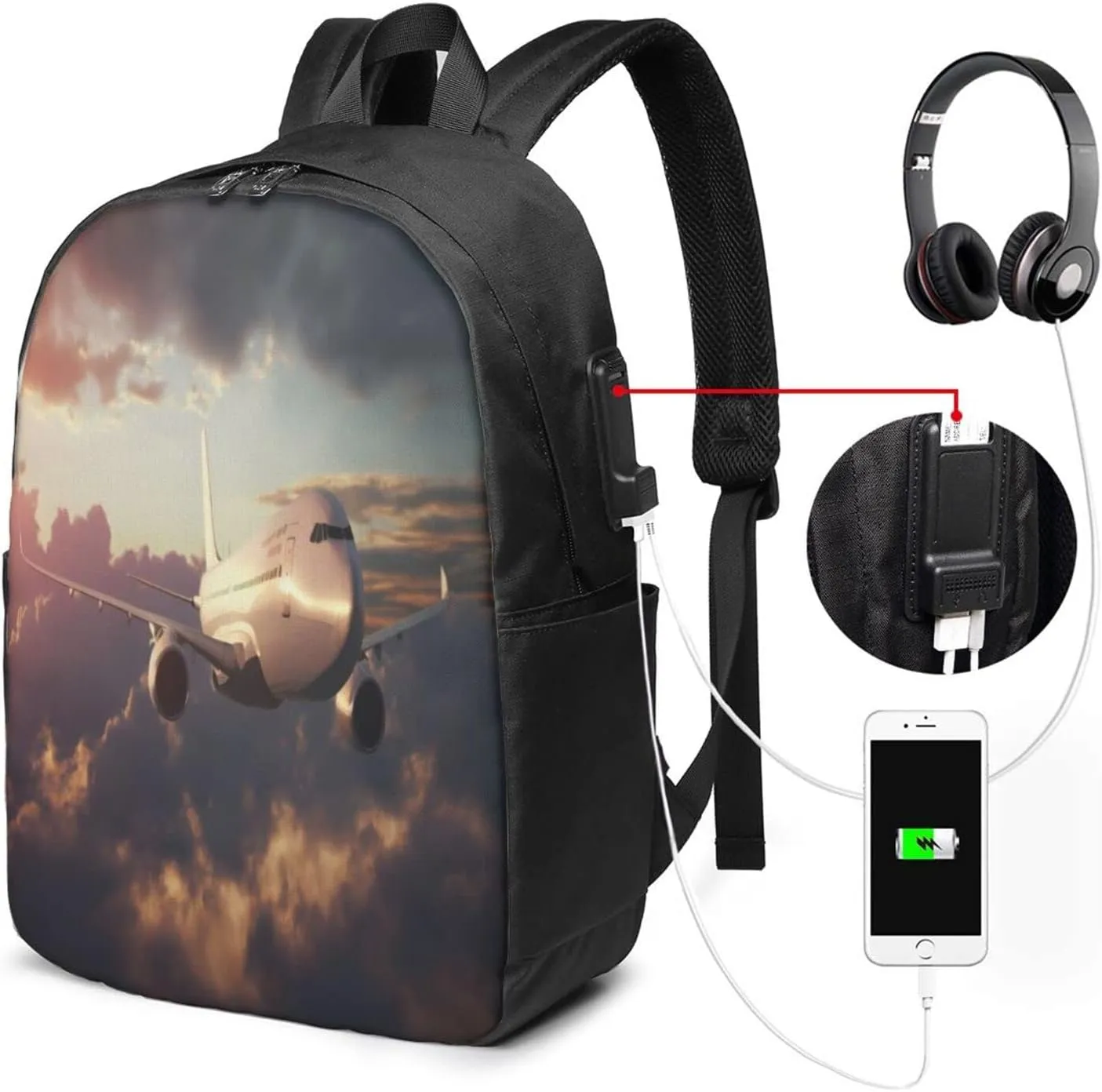 Airplane Travel Laptop Backpack - Durable Business Laptops Backpack with USB Charging Port