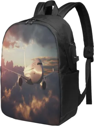 Airplane Travel Laptop Backpack - Durable Business Laptops Backpack with USB Charging Port