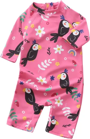 Aisyee Toddler Baby Girls Rash Guard Sunsuits for Girls One Piece Swimsuits UPF 50  Short Sleeve Bathing Suit Beachwear
