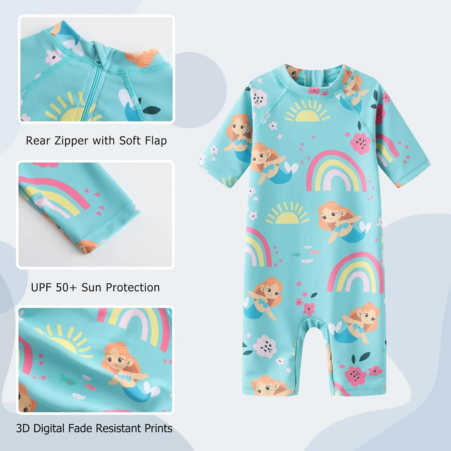 Aisyee Toddler Baby Girls Rash Guard Sunsuits for Girls One Piece Swimsuits UPF 50  Short Sleeve Bathing Suit Beachwear