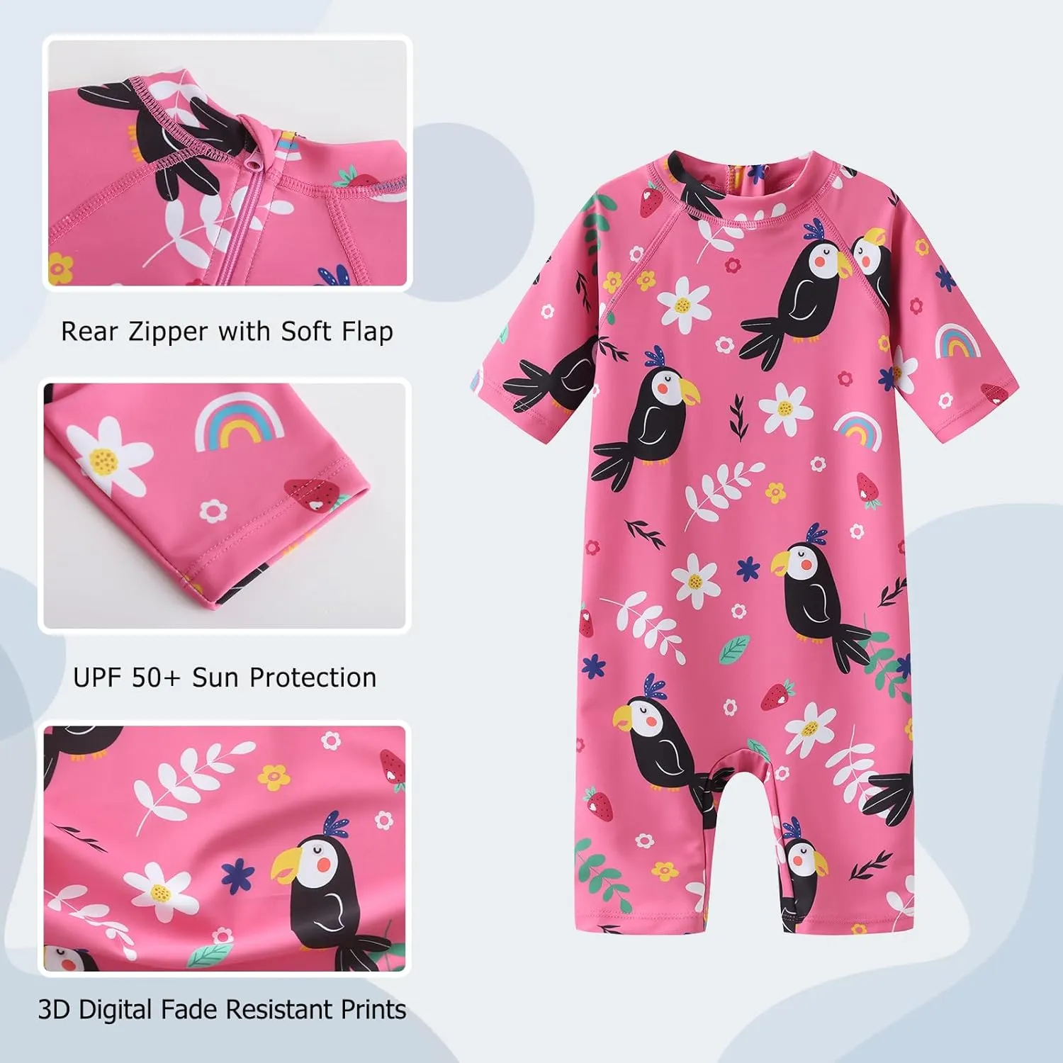 Aisyee Toddler Baby Girls Rash Guard Sunsuits for Girls One Piece Swimsuits UPF 50  Short Sleeve Bathing Suit Beachwear