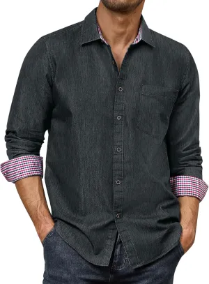 Alimens & Gentle Men's Denim Shirts Casual Button Down Long Sleeve Western Work Dress Shirts for Men