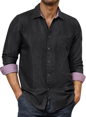 Alimens & Gentle Men's Denim Shirts Casual Button Down Long Sleeve Western Work Dress Shirts for Men