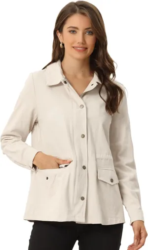 Allegra K Women's Utility Jacket Drawstring Waist 2025 Spring Flap Pockets Lightweight Jackets