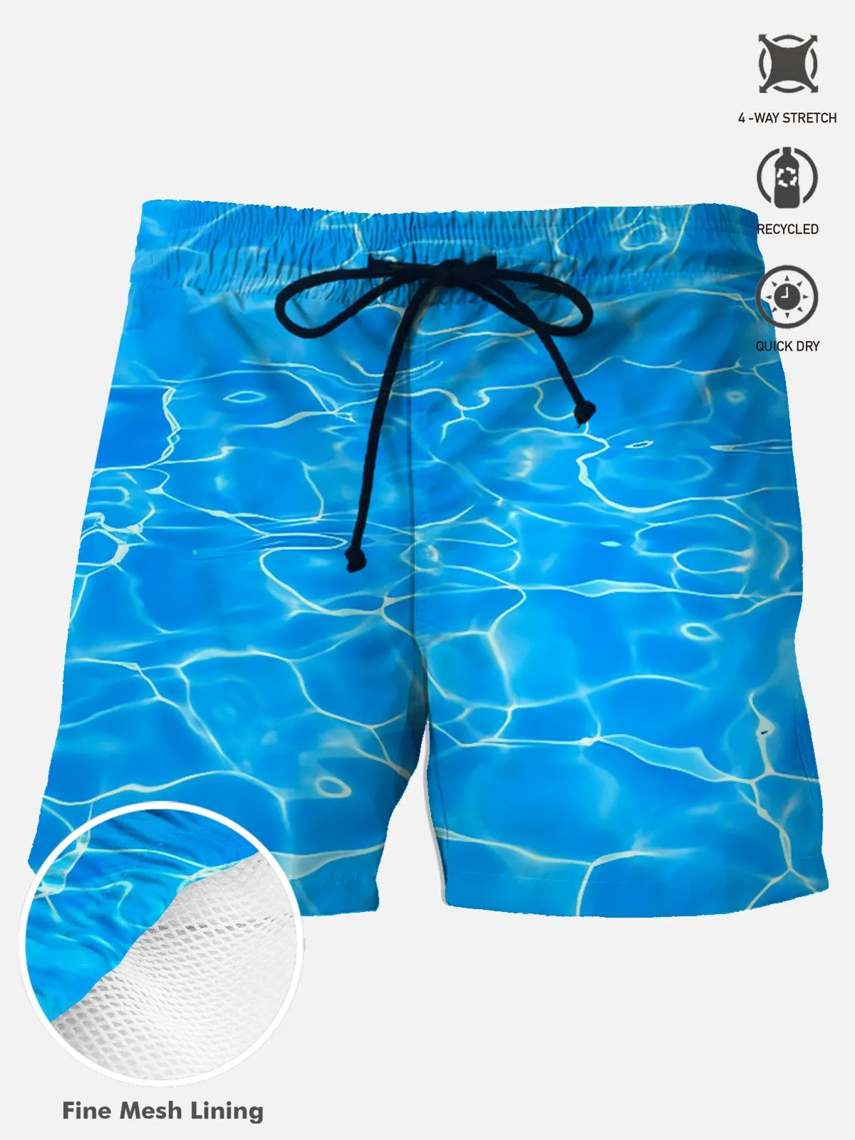 Alohadaddy Abstract Water Ripple Men's Hawaiian Beach Shorts Stretch Quick Dry Camp Pocket Swim Trunk Big Tall