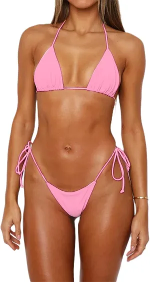 Alyweatry Women 2 Pieces Bikini Swimsuit Spaghetti Strap Top Tie Side Triangle G-Thong Bathing Suit Swimwear