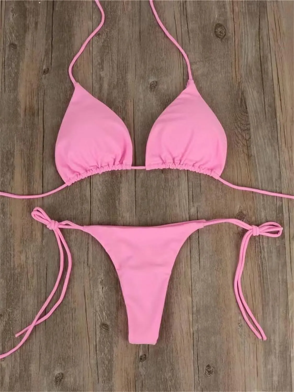 Alyweatry Women 2 Pieces Bikini Swimsuit Spaghetti Strap Top Tie Side Triangle G-Thong Bathing Suit Swimwear