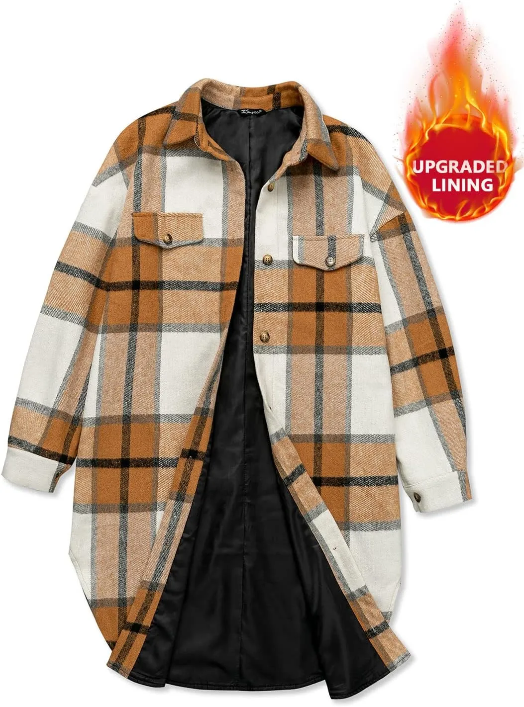 Amegoya Women's Casual Plaid Lapel Shacket Jacket Wool Blend Button Up Shirt Loose Oversize Coat