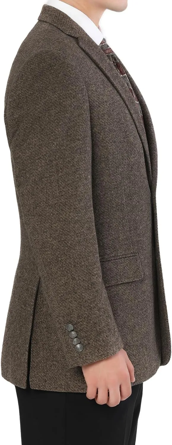 AMY ZHU Men's Wool Blend Blazer Classic Fit Tweed Sport Coat Modern Winter Suit Jacket