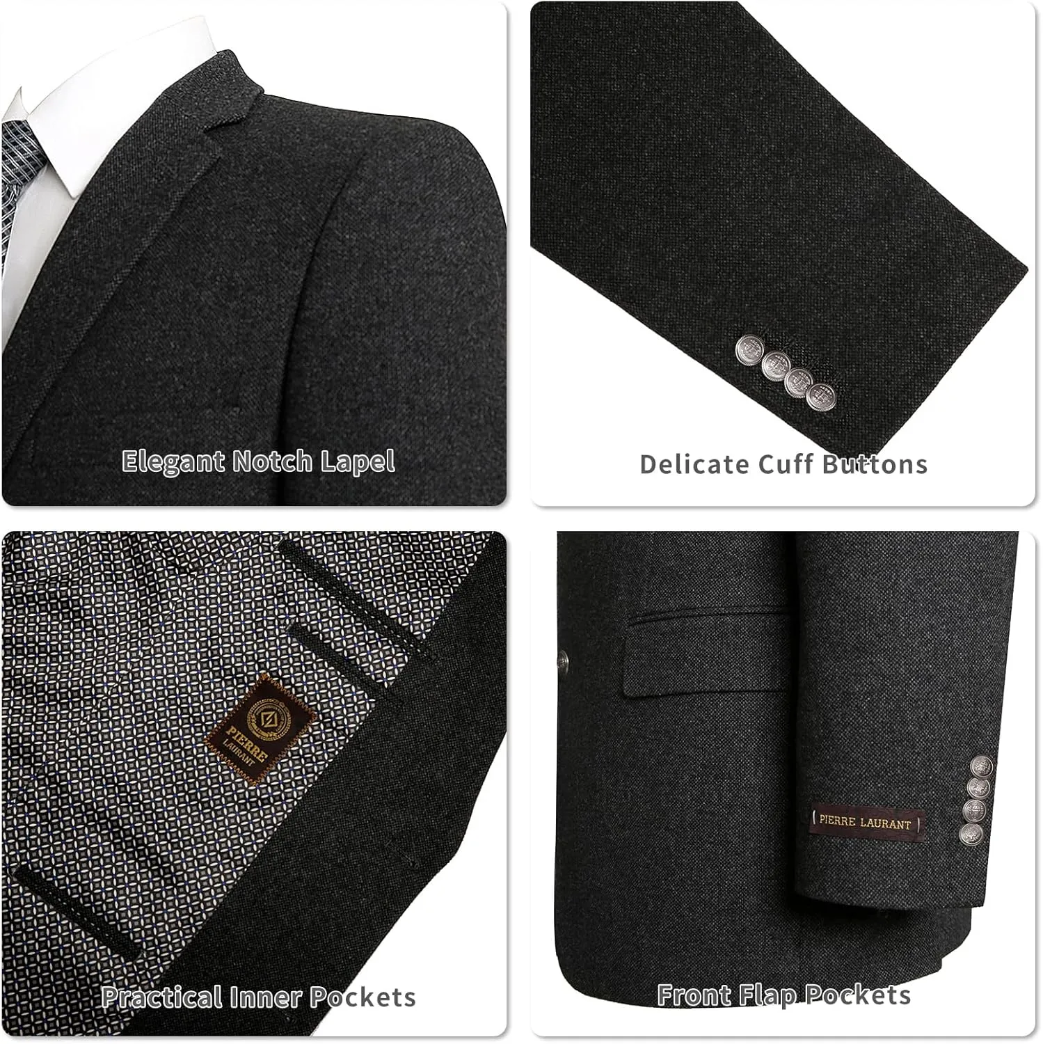 AMY ZHU Men's Wool Blend Blazer Classic Fit Tweed Sport Coat Modern Winter Suit Jacket