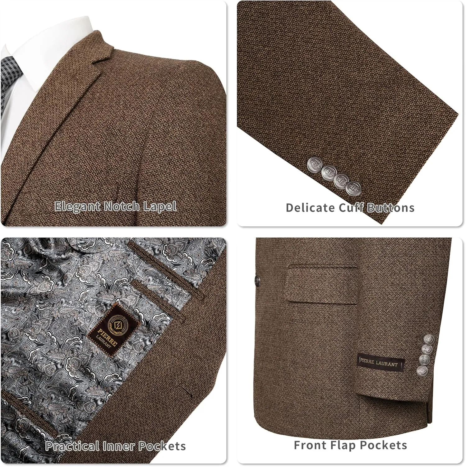 AMY ZHU Men's Wool Blend Blazer Classic Fit Tweed Sport Coat Modern Winter Suit Jacket
