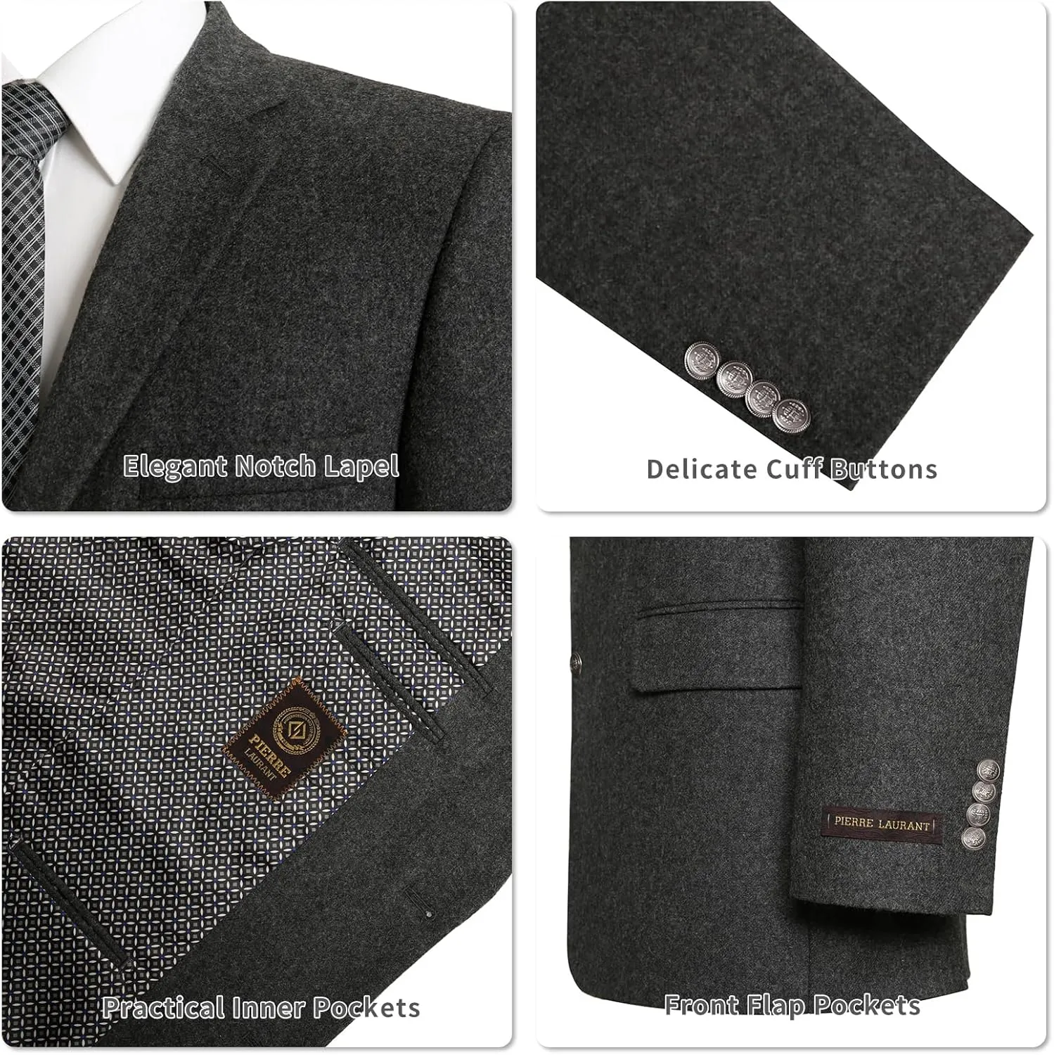 AMY ZHU Men's Wool Blend Blazer Classic Fit Tweed Sport Coat Modern Winter Suit Jacket