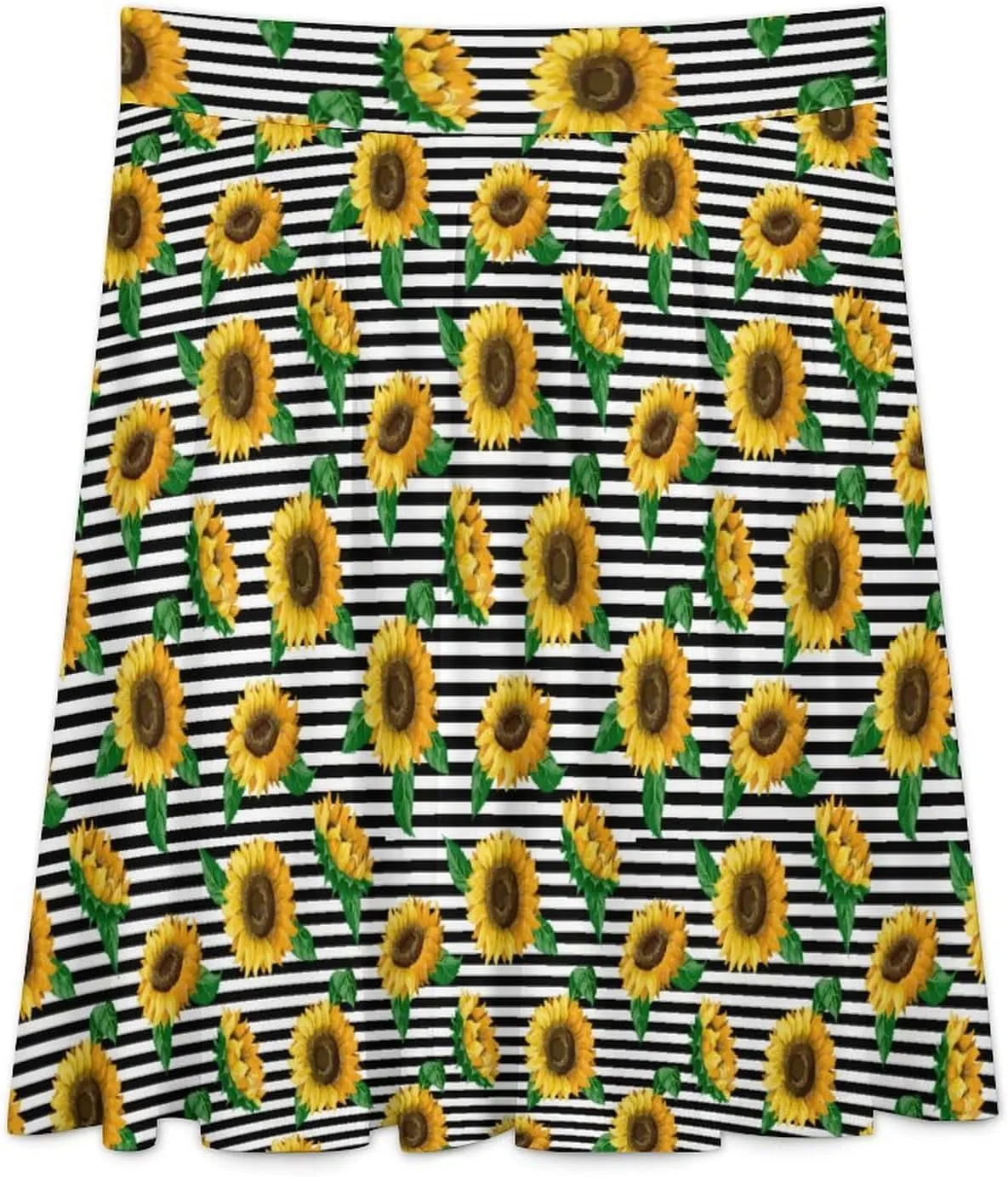 Anime Sunflowers Stripes Midi Skirts Womens Fall Long Skirt Party Office Travel Soft Knee Length Casual Ruffle Skirt
