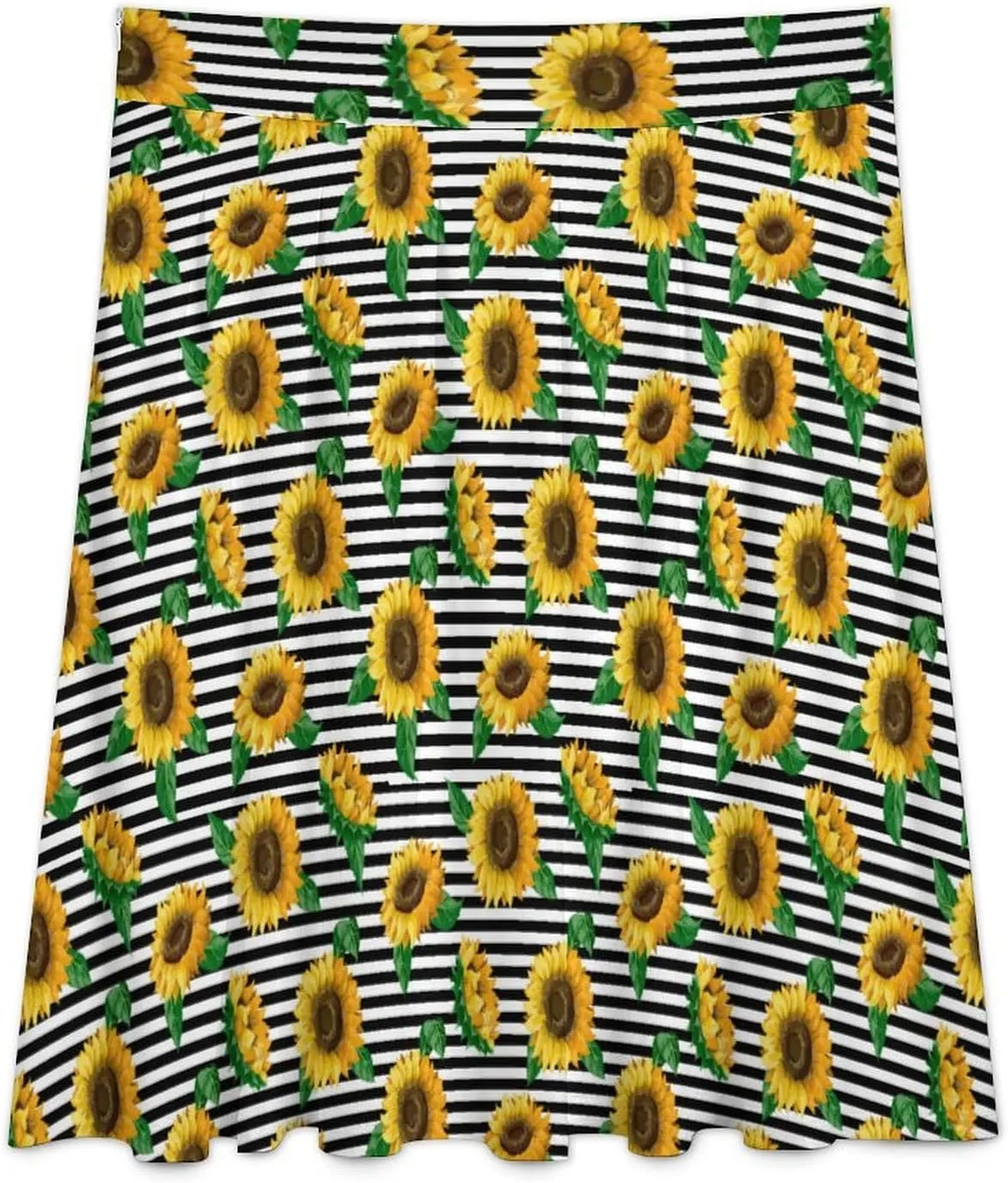 Anime Sunflowers Stripes Midi Skirts Womens Fall Long Skirt Party Office Travel Soft Knee Length Casual Ruffle Skirt